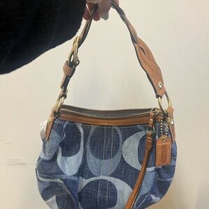 Coach Denim and Tan Shoulder Bag
